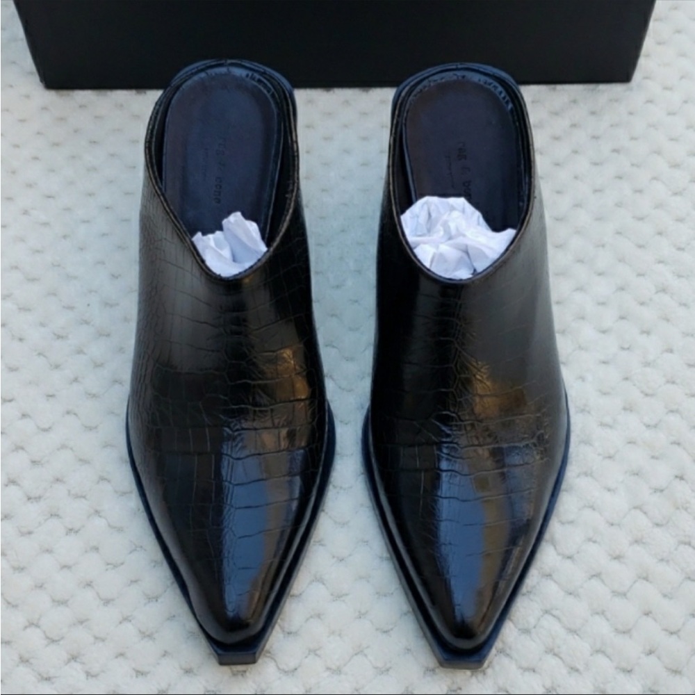 Rag and bone Santiago croc leather pointy western heeled mules